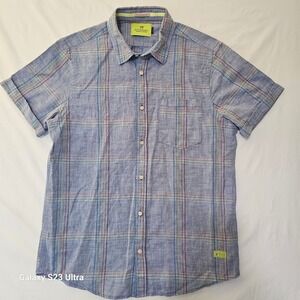 Scotch & Soda Amsterdam Couture Men's Short Sleeve Plaid Linen Blend Shirt Siz L